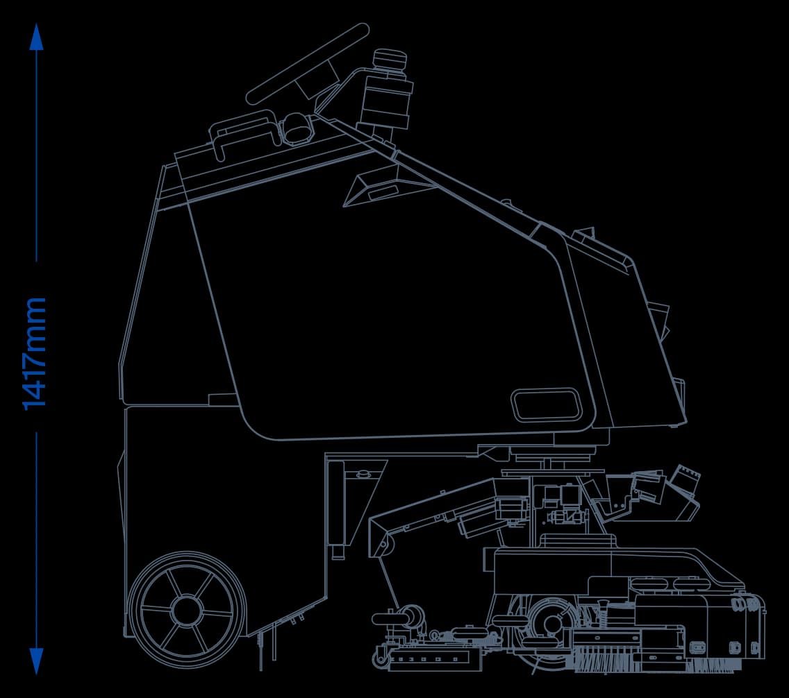 Technische Seitenzeichnung des Scrubber 75 mit Höhenangabe.